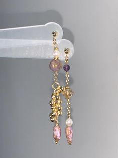 Grape Beaded Asymmetry Drop Earrings | Jewelry | Three Fleas Beaded Drop Earrings, Baguette Bag, Romantic Roses, Silver Pearls, Y2k Style, Earrings Jewelry, Earring Necklace, Ring Necklace, Charm Jewelry