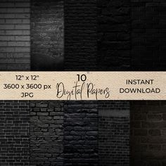 black brick wallpaper with white text that says 10 digital papers, instant jpg