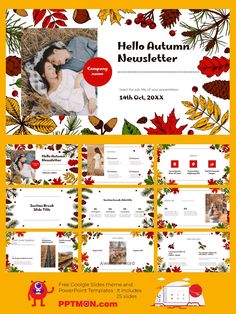 the autumn and fall theme is shown on this page, with an image of two people in