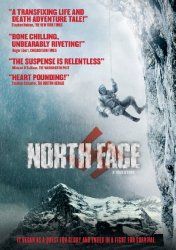 a movie poster for north face with an image of a man climbing up a mountain