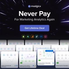 the magicx never pay app is shown with multiple screens and icons, including an image of