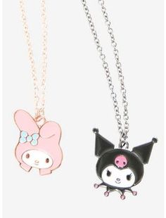 Cute Hello Kitty Items, Bestie Necklaces, Kuromi Core, Kuromi Stuff, Matching Things, Matching Stuff, My Melody And Kuromi, Melody And Kuromi, Best Friends Necklace