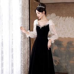 Elegant long black formal dress long sleeved adl118. Click to shop now. Free stable shipping world-wide! Winter Long Sleeve Evening Dress, Black Winter Prom Evening Dress, Black Long Sleeve Dresses For Prom, Black Prom Dresses For Winter, Long Sleeve Dress For Fall Banquet, Black Long Sleeve Banquet Dress, Winter Banquet Dresses With Long Sleeves, Long Sleeve Evening Dress With Sheer Sleeves For Banquet, Black Long Sleeve Dress For Banquet