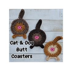 This listing is for a handmade cat/dog butt coaster! These are sure to make your friends and family laugh, and make the perfect gift. Details: -Coasters are approximately 5 inches tall and 5 inches wide (not including the legs and tail). -Made with 100% acrylic yarn -Handmade by yours truly in a smoke free home. -If you want a color that's not listed, send me a message with the color you'd like I can see what I can do :) **Check out my other listings for additional home accessories!** | Cat And Silly Gifts, Cat And Dog, Gag Gifts, Handmade Home Decor, Yours Truly, Handmade Home, Acrylic Yarn, Home Accessories, Dog Cat