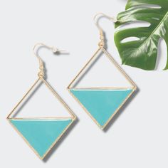 These enamel earrings with easy gold trim are the perfect pop of color to make any outfit Tropic Like it's Hot!!! Available in green, yellow and turquoise. 18 Karat Gold Plated Nickel and Lead Free Designed exclusively for Tate + Zoey by our Gifted Artist, Moon & Lola Available in green, yellow and turquoise Blue Metal Earrings For Summer, Trendy Blue Enamel Jewelry, Hypoallergenic Blue Earrings For Summer, Trendy Enamel Drop Earrings, Trendy Gold Enamel Earrings, Chic Blue Summer Jewelry, Chic Blue Jewelry For Summer, Trendy Enamel Nickel-free Earrings, Trendy Hypoallergenic Enamel Earrings