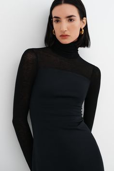 #Black Caterina Dress, Marina Dress, Edgy Dress, Flowy Dress Long, Francescas Dresses, Turtleneck Midi Dress, Nyc Dresses, One Shoulder Gown, Timeless Dress