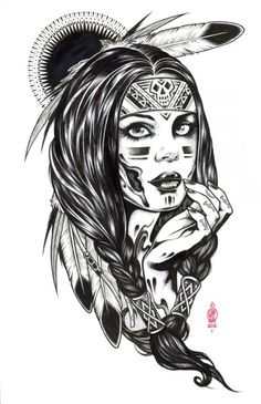 Native american drawing Charcoal and Ink on Pinterest Native American Tattoos, Indian American, American Tattoos, Tattoo Girls, Chicano Art, White Tattoo