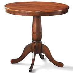 a round wooden table with four legs