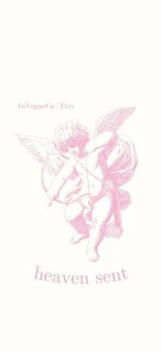 an angel is shown with the words heaven sent in pink ink on a white background