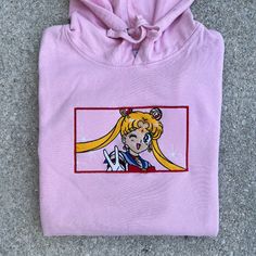 Brand New Item All Sizes Available Cotton Hoodie With Embroidered Patch For Streetwear, Trendy Cotton Hoodie With Embroidered Graphics, Pink Hooded Tops With Custom Embroidery, Pink Custom Embroidery Sweatshirt For Streetwear, Casual Pink Hoodie With Embroidered Graphics, Casual Hoodie With Embroidered Patch, Pink Embroidered Cotton Hoodie, Pink Hooded Hoodie With Custom Embroidery, Sailor Moon Hoodie