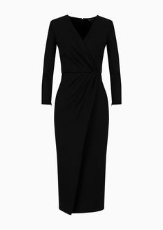 Viscose-blend Milano-stitch midi dress | GIORGIO ARMANI Woman Elegant Bodycon V-neck Evening Dress, Elegant V-neck Bodycon Dress For Formal Occasions, Elegant Fitted Ruched Midi Dress, Formal Sheath Maxi Dress With Ruched Detail, Chic Bodycon Elastane Dresses, Elegant Long Sleeve Bodycon Maxi Dress, Ruched Sheath Midi Dress For Gala, Gala Sheath Midi Dress With Ruched Detail, Elegant Fitted Ruched Maxi Dress