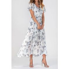 Season:Summer; Fabric:Chiffon; Sleeve Length:Short Sleeve; Gender:Women's; Style:Elegant; Occasion:Date,Daily; Fit Type:Regular Fit; Dresses Type:A Line Dress; Pattern:Floral; Design:Ruffle; Neckline:V Neck; Sleeve Type:Ruffle Sleeve; Brand:Shall We; Front page:FF; Listing Date:06/14/2024; Bust:null; Length:null; Waist:null; Fit US Size:null; Fit UK Size:null; Fit EU Size:null; Dress Length Type:Maxi Dress; Print Type:Print Printed Chiffon Dress, Maxi Dress Elegant, Print Chiffon Dress, Flower Skirt, Chiffon Floral, Line Skirt, Chiffon Skirt, Floral Ruffle, Neck Ruffle