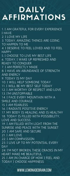 the daily affirmations list on a blue background