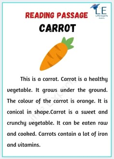 a carrot reading passage with the words carrot