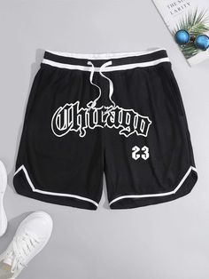 Free Returns ✓ Free Shipping✓. Manfinity Sporsity Men Letter Graphic Striped Trim Drawstring Waist Shorts Basketball Chicago Plain Black- Men Shorts at SHEIN. Summer Swag Outfits, Chicago Basketball, Black Preppy, Hype Clothing, Streetwear Shorts, Drawstring Waist Shorts, Guys Clothing Styles, Casual Summer Shorts, Track Shorts