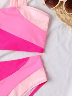 Sarah Pink Colorblock High Waist Bikini – Sunset and Swim The Pool, At The Beach, This Summer, Color Blocking, The Beach, High Waist, High Waisted, Pink