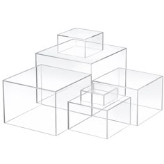 four clear boxes stacked on top of each other