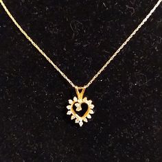 Pretty And Petite, This Little 14k Yellow Gold Genuine Diamond Heart Pendant Is Only 1/4" By 1/4". Approx .33ctw. Comes With A Delicate 18" 14k Yellow Gold Chain. Stamped 14k. Perfect For Valentine's Day....Or Any Day. Formal Diamond Heart Charm Jewelry, 14k Gold Heart Pendant Diamond Necklace For Anniversary, Heart-shaped Yellow Gold Diamond Necklace, Heart Shaped Yellow Gold Diamond Necklace, Classic Diamond Jewelry With Heart Charm, Yellow Gold Diamond Open Heart Jewelry, Yellow Gold Open Heart Diamond Jewelry, Yellow Gold Heart Cut Diamond Necklace For Wedding, Formal Diamond Necklace With Heart Pendant