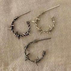 Tiny 3/4 inch barbed wire open hoop earrings with backs - custom made - pair or single hoops - Men o Silver Punk Jewelry With Oxidized Finish, Punk Style Silver Jewelry With Oxidized Finish, Silver Stainless Steel Hoop Earrings For Pierced Ears, Small Hoop Silver Stainless Steel Jewelry, Nickel-free Stainless Steel Hoop Cartilage Earrings, Silver Stainless Steel Nickel-free Cartilage Earrings, Punk Style Small Hoop Pierced Jewelry, Handmade Silver Jewelry For Streetwear, Nickel Free Small Hoop Punk Jewelry