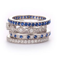 SusanB.Designs Simulated Diamond and Sapphire Stackable Bands Set of 4 Rings Sterling Silver Ruby Rings, Rings Sterling Silver, Stackable Bands, Engagement Ring Diamond Cut, Stackable Ring, Stunning Jewellery, Love Ring, Ring Wedding, Ring Silver