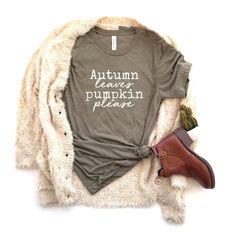 (1) AUTUMN LEAVES - FALL SHIRT – Cutiefully Cute Pre-shrunk Shirt For Fall, Trendy Green T-shirt For Fall, Fall Everyday T-shirt With Screen Print, Relaxed Fit Letter Print Shirt For Fall, Relaxed Fit Shirt With Letter Print For Fall, Green Screen Print Shirt For Fall, Trendy Screen Print T-shirt For Fall, Trendy Fall Shirt With Text Print, Graphic Cotton Tee For Fall