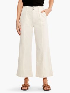 High Waist Cotton Wide Leg Work Pants, Cropped Wide Leg Cotton Pants For Fall, Cropped Cotton Wide Leg Pants For Fall, Spring Wide Leg Pants With Button Closure, Spring High Rise Wide Leg Pants With Pockets, High Rise Wide Leg Pants With Pockets For Spring, Elegant High-waisted Cotton Culottes, Chic Cotton High-waisted Wide Leg Pants, Chic Cotton High Waist Wide Leg Pants