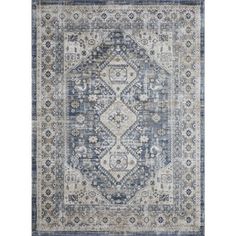 an area rug with blue and beige colors