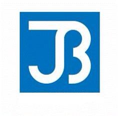 the jb logo is shown in blue and white