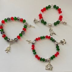 Super Cute Christmas Stretch Charm Bracelets. Made With Glass Beads And Tibetan Silver Charms. So Cute On!! Approximately 7.5 Inches. Average Size. Give As Gifts Or Even Keep One For Yourself. Comes In Gift Packaging Too. Bundle And Save More Christmas Theme Bracelets, Christmas Beaded Bracelets Ideas, Beaded Bracelets For Christmas Party, Christmas Party Adjustable Charm Bracelet, Christmas Party Beaded Bracelets, Christmas Bracelet Ideas Glass Beads, Christmas Bead Bracelet Ideas, Christmas Jewelry Diy Bracelets, Beaded Christmas Jewelry