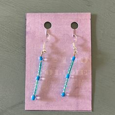 Handmade Blue Dangle Earrings Made With Love Check Out My Other Listings For More Options! Trendy Blue Dangle Earrings, Blue Adjustable Beaded Earrings For Pierced Ears, Blue Beaded Earrings For Everyday, Adjustable Blue Beaded Earrings For Pierced Ears, Casual Blue Earrings For Pierced Ears, Trendy Light Blue Dangle Earrings, Everyday Blue Dangle Jewelry, Blue Linear Earrings With Ear Wire For Gift, Blue Beaded Drop Earrings For Everyday