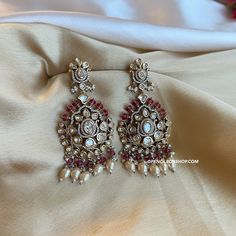 Tayani 22k gold plated Ruby Pearl Dangling earrings. Size : 4 inches approx Dangling Earrings, 22k Gold, Ruby, Dangle Earrings, Gold Plate, Size 4, Plating, Gold