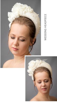 Bridal headband with pearls inspired by wonderful Kate Middleton. Bridal flower crown is hand made and hand stitched. Bridal headpiece comes with multi-sized faux pearls. Bridal hairband has been covered in a high quality Italian fabric. Halo crown headband has been trimmed with flowers and leaves covering the right ear side. Modern and elegant wedding fascinator will instantly elevate any outfit. Perfect for special events. One size. Elegant Handmade Headpiece With Structured Crown, Elegant Headpiece With Handmade Flowers And Pinched Crown, Elegant Handmade Flowers Headband, Handmade White Headband Headpiece, Adjustable Wedding Hair Accessories With Structured Crown, Handmade Wedding Headpiece With Pinched Crown, Handmade Pinched Crown Fascinator For Wedding, Elegant Headband With Handmade Flowers And Pinched Crown, Adjustable Hair Accessories With Structured Crown For Wedding