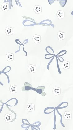 a white background with blue bows and stars