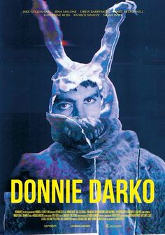 the movie poster for donne darko, with an image of a man in bunny ears