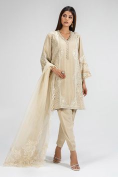 Premium Beige Shade Luxury Pret Front Open Jacket Pakistani Salwar Suit features lavish embroidery done with gilded adda work with accents. Elegant Semi-stitched Silk Sherwani, Elegant Unstitched Suit For Reception In Transitional Season, Elegant Unstitched Suit For Reception, Elegant Chinon Lawn Suit For Reception, Elegant Chanderi Sherwani With Resham Embroidery, Unstitched Zari Work Suits For Reception, Elegant Gold Chanderi Sherwani, Elegant Georgette Sherwani For Eid, Eid Salwar Kameez With Gold Embroidery In Georgette