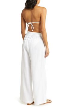 Sea Level Sunset Beach Cotton Gauze Cover-Up Pants | Nordstrom Cute Cover Ups, White Beach Pants, Summer Cover Ups, Swimsuit Pants, Postpartum Fashion, Florida Outfits, Outfits For Mexico, Beach Cover Ups, White Swimsuit