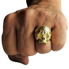 Heavy 14k Yellow Solid Gold. 22-25 grams of 14K gold. 17-19 Grams of 10K gold. Solid 14K Gold Skull Ring with unique design. When you wear it, it will completely dominate your finger and is a solid presence on your hand. The skull jewelry are at the top of the heap when it comes to loyalty and fighting prowess. This unique gold skull ring is totally handmade by Uniqable Jewelrs. Available in rose, yellow or white gold-Polished Finish Gold Skull-shaped Engraved Jewelry, Gold Skull Jewelry For Collectors, Gold Skull Jewelry Collectible, Gold Skull Collectible Jewelry, Gold Skull Ring Collectible, Gold Skull Shaped Collectible Ring, Gold Engraved Skull Ring For Anniversary, Memento Mori Jewelry, Biker Jewelry