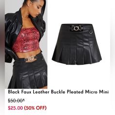 This Skirt Is So Cute Bought For Coachella But Was Just A Little Small On Me, New With Tags Never Worn!! Paper Still On The Buckles To Keep Them Clean :) Micro Mini Skirt, Micro Mini, Leather Buckle, Black Faux Leather, So Cute, Mini Skirt, Womens Skirt, Mini Skirts, Size 4