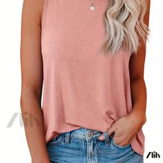 Zlily - Sleek and Sophisticated: Essential Sleeveless Tank Top for Women, Perfect for Casual Summer Wear Tank Top For Women, Casual Summer Wear, Top For Women, Clean Style, Wear Pink, Sleeveless Tank Top, Sleeveless Tank, Summer Wear, Summer Fall