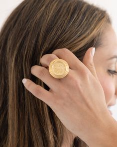 When in Rome, wear Susan Shaw! Our Roma Coin Ring was created using a molding of an ancient Roman coin. Bold, gold, and timeless, we think all roads should lead to you having this statement ring in your jewelry box. Gold Coin Jewelry, Gold Coin Ring, Susan Shaw, Ancient Coin Jewelry, When In Rome, Hand Painted Beads, Ancient Roman Coins, Coin Design, Indian Jewelry Sets