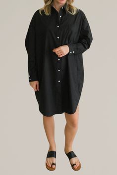 this oversize, cotton button down shirtdress is going to be your new go-to closet staple. can be worn casually everyday with a pair of sandals or sneakers, or can be dressed up with a belt and strappy heels. the styling choices are endless with this one. 100% cotton side pockets unlined hand wash cold | hang dry | cool iron do not dry clean model is wearing size small if in between sizes, we recommend sizing down Relaxed Fit Button-up Shirt Dress, Washed Cotton Button-up Shirt Dress, Black Button-up Belted Shirt Dress, Black Relaxed Fit Button-up Shirt Dress, Striped Relaxed Fit Button-up Shirt Dress, Button Down Shirt Dress, Closet Staples, Cotton Shirt Dress, Romper With Skirt