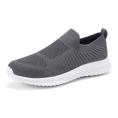 PRICES MAY VARY. 👟Weight: Radically lightweight 0.4Lbs. Women's size US 7.5, EUR 38. 👟EASY ON&OFF: Womens walking shoes feature an elastic cuff that slip on and off easily without the hassle of lacing up your shoes. Very convenient to meet the needs of everyday wear. Support machine wash (cold water). 👟One-piece woven technology: Soft and breathable sneakers for women with an elastic and breathable ultra-light smooth mesh fabric upper that gently wraps the foot and prevents friction between t Gray Breathable Running Shoes With Round Toe, Comfortable Lightweight Gray Walking Shoes, Gray Lightweight Comfortable Walking Shoes, Comfortable Gray Slip-on Sneakers For Light Exercise, Comfortable Gray Slip-on Sneakers For Light Sports, Comfortable Gray Running Shoes For Light Exercise, Comfortable Gray Flat Slip-on Sneakers, Gray Slip-on Sneakers For Running, Comfortable Gray Slip-on Flat Sneakers