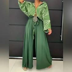 Rustic Attire For Women, Semi Formal Outfits For Women Wedding Pants, Fashion In Your 30s Plus Size, Plus Size Pleated Pants Outfit, Versatile Green Pants For Day Out, High Waist Wide Leg Pleated Pants, Versatile Green Bottoms For Day Out, Green Pants Outfit Black Women, Plus Size Wedding Guest Outfit Pants