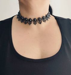 Check out this item in my Etsy shop https://www.etsy.com/listing/1168089745/hematite-black-chokerblack-gothic-choker Edgy Silver Beaded Jewelry, Edgy Black Beaded Jewelry, Elegant Beaded Jewelry For Halloween, Elegant Beaded Halloween Jewelry, Punk Style Black Necklace For Gift, Gothic Black Necklace With Black Beads, Handmade Gothic Body Jewelry As A Gift, Handmade Gothic Body Jewelry Gift, Gothic Handmade Body Jewelry Gift