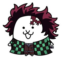 a cartoon character with red hair wearing a green and black checkered shirt, standing in front of a white background