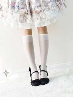 Semi-sheer Underknee Stockings Stockings, Velvet, White