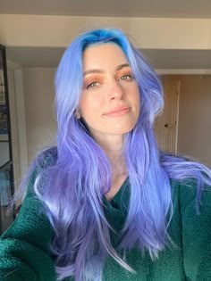 Fun Hair Color With Bangs, Neon Pastel Hair, Pastel Dyed Hair, Iridescent Hair Color, Fashion Hair Color Ideas, Dyed Hair Purple And Blue, Blue And Purple Hair Half, Pastel Blue And Lavender Hair