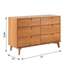 a wooden dresser with drawers and measurements