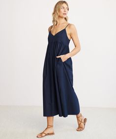 Cove Dress Navy Summer V-neck Midi Dress With Lined Bodice, Spring Cocktail V-neck Dress With Fitted Bodice, Chic A-line Dress With Slip Pockets, Chic Sleeveless V-neck Dress With Flattering Silhouette, Dressy A-line Midi Dress For Date Night, Flattering V-neck Dress For Date Night, Chic A-line Maxi Dress For Daywear, Chic A-line Slip Dress, Chic A-line Maxi Dress With Lined Bodice