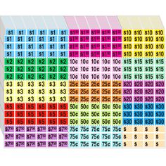 a large set of colorful numbers with different prices on each one and the other side